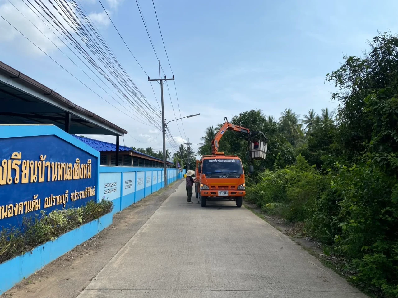 งานป้องกันและบรรเทาสาธารณภัย ดำเนินการตัดต้นไม้ในพื้นที่หมู่ที่ 6 บ้านห้วยแสลงพันธ์